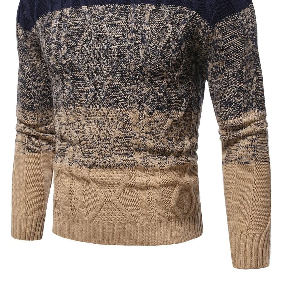 Casual Multicolor Cable Knit Men's Color Block Swe - Picture 2 of 11